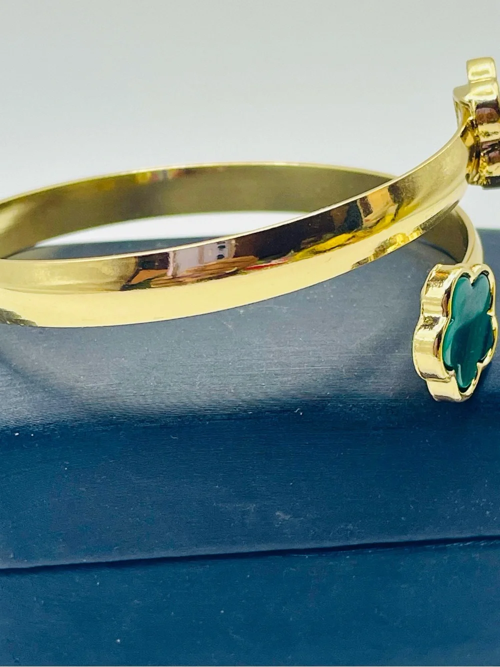Gold-Tone Double Green Clover Cuff Bracelet - Women Jewelry